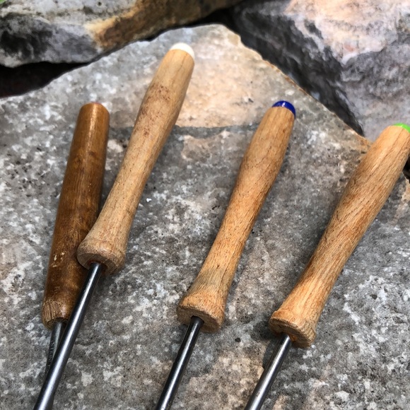 Set of Six Gently Used Fondue Forks-Wooden Handles-Vintage - Picture 8 of 13